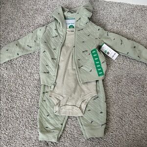 3 PIECE Carter's Sage Green Baby Outfit with Stripes
